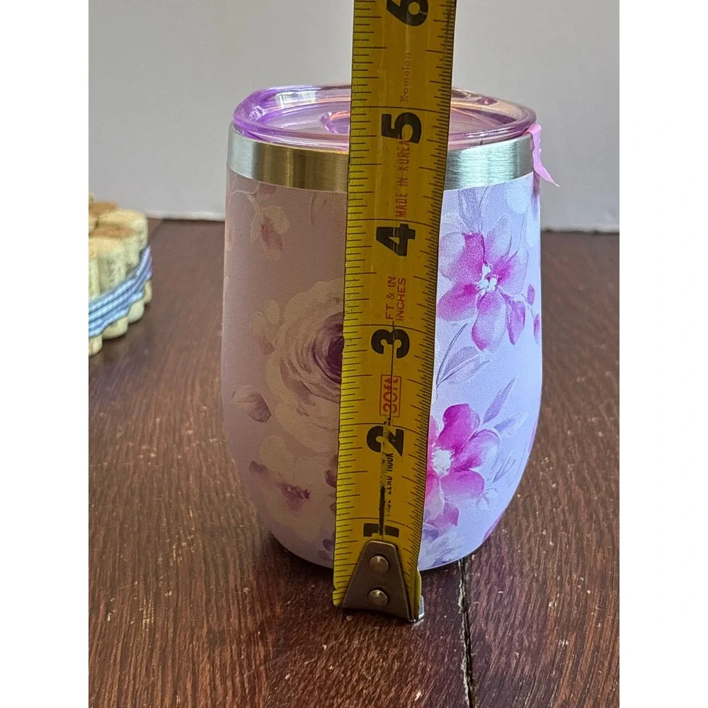 Hi Peach Layne Purple Floral Stainless Steel Vacuum Mug Insulated Wine Tumbler
